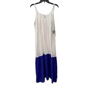 New Stitchdrop Size S Gauze Tiered White Blue Color block Maxi Sun Dress *Stain*